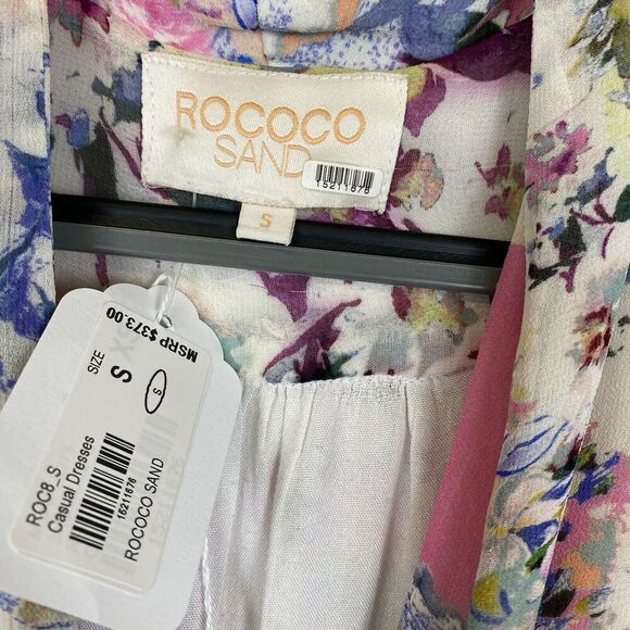 Rococo Sand NWT Pink Floral Sleeveless Mini Dress Side Tie with Tassels Small - Picture 9 of 9